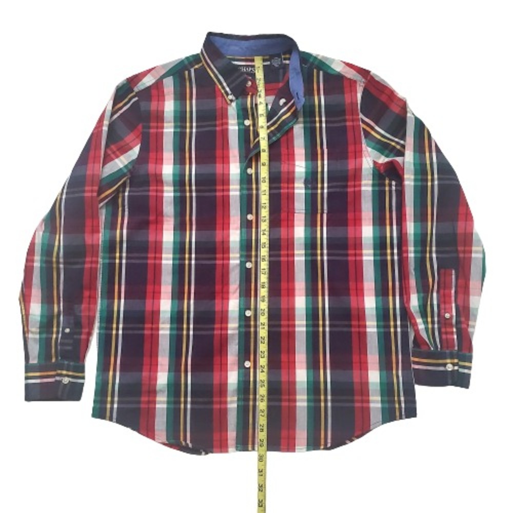 CHAPS Men's Newport Navy Stretch Poplin Plaid Button Down Long-Sleeve Shirt L/G - Picture 12 of 16